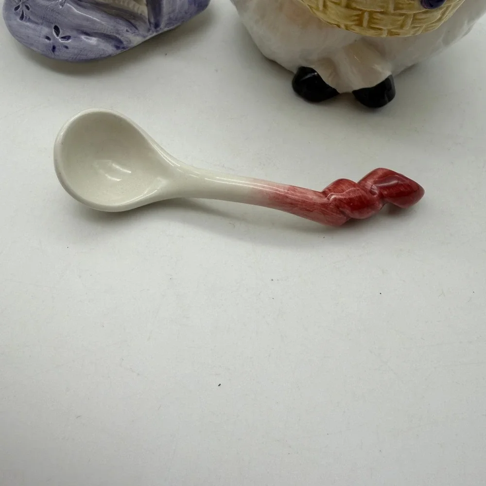 Fitz and Floyd Harvest Farm Gretta Goat Jam Jar Honey Pot with Spoon Vintage